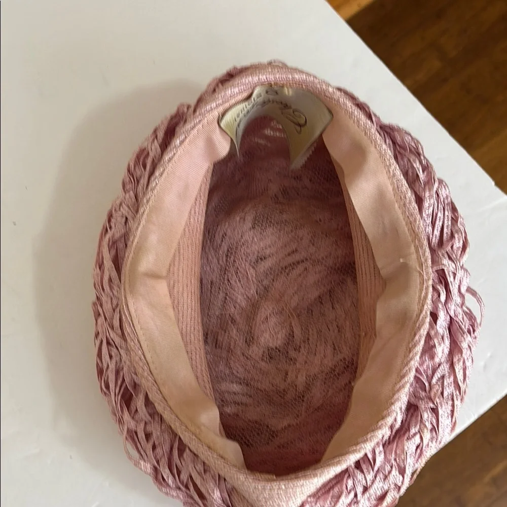 Vintage Chesterfield Original Pink Woven Ribbon Pillbox Beret Hat